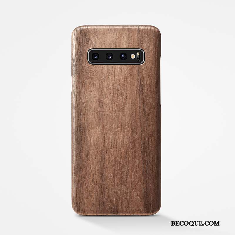 Samsung Galaxy S10 Coque Étui Très Mince Simple En Bois Délavé En Daim Tout Compris