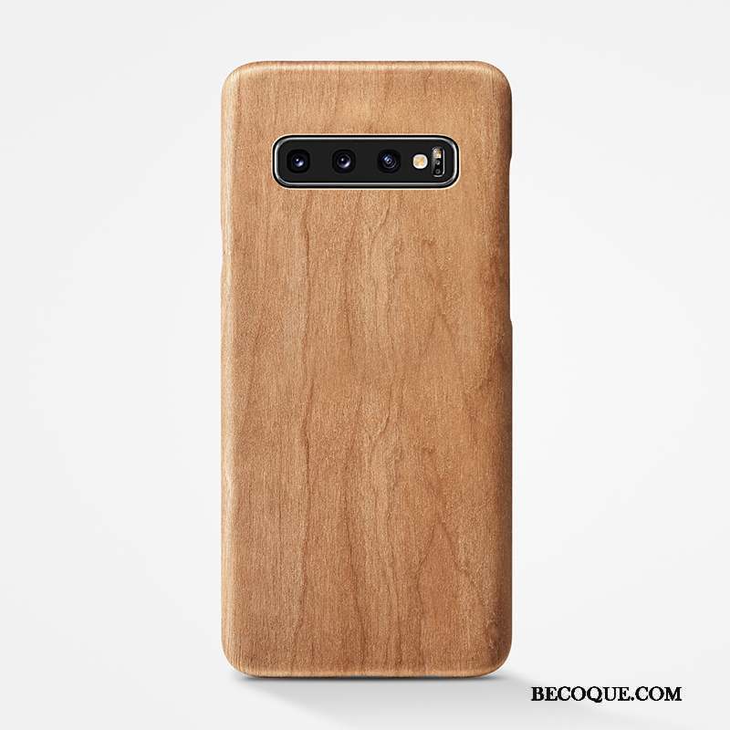 Samsung Galaxy S10 Coque Étui Très Mince Simple En Bois Délavé En Daim Tout Compris