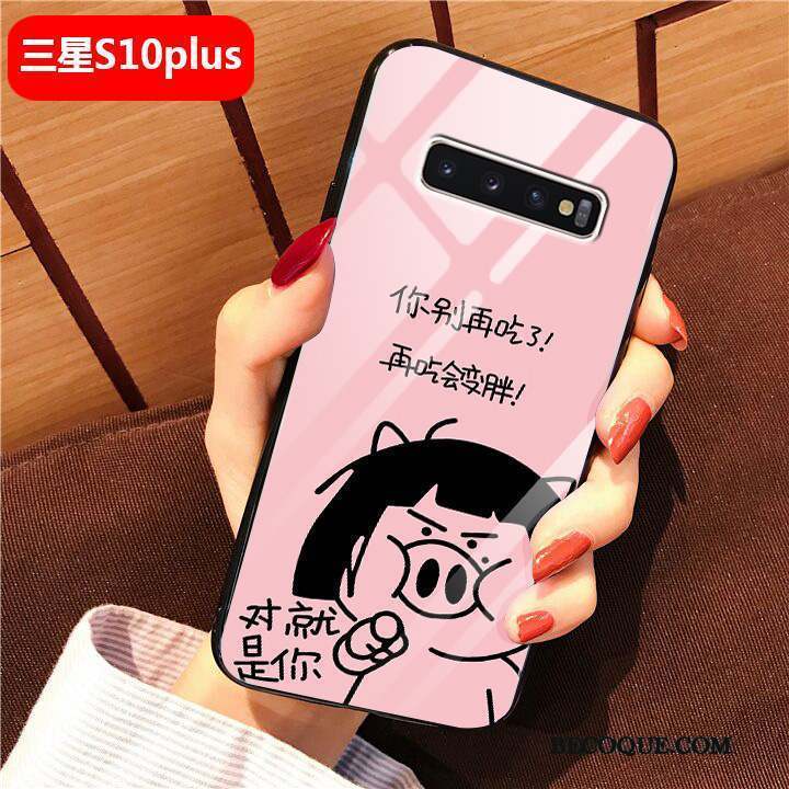 Samsung Galaxy S10+ Difficile Protection Verre Net Rouge Coque De Téléphone Rose