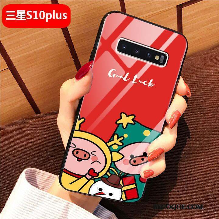 Samsung Galaxy S10+ Difficile Protection Verre Net Rouge Coque De Téléphone Rose