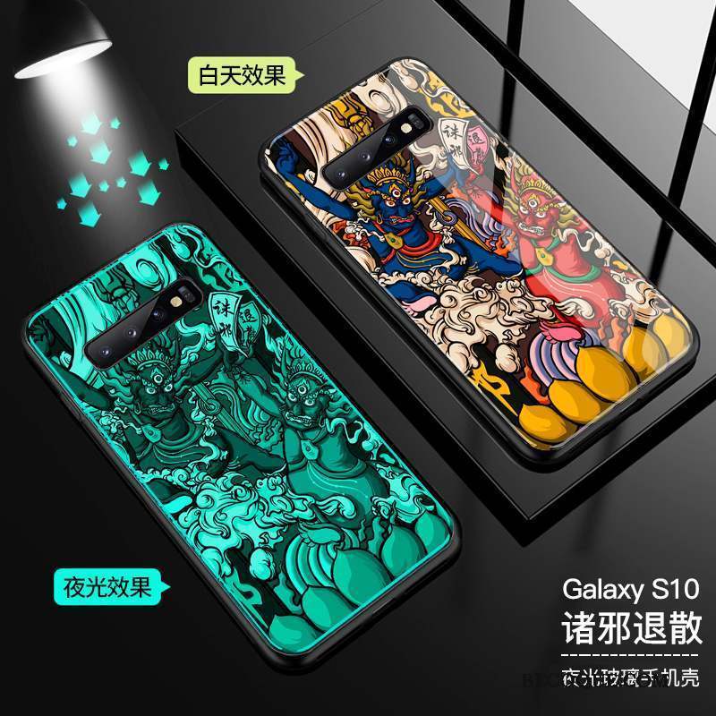 Samsung Galaxy S10 Incassable Personnalité Vert Coque De Téléphone Lumineuses Verre