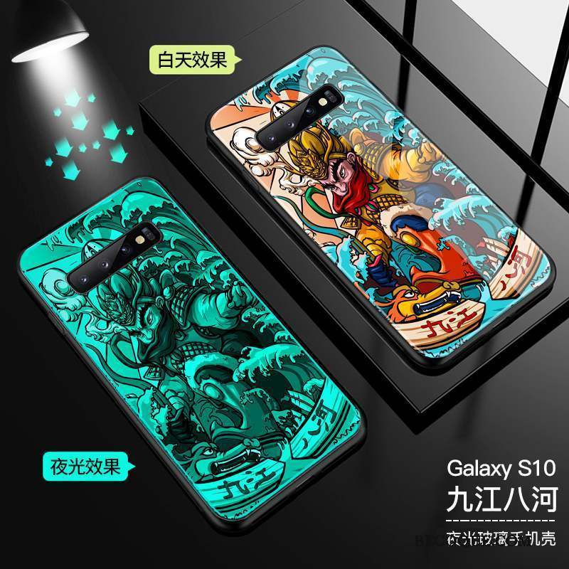 Samsung Galaxy S10 Incassable Personnalité Vert Coque De Téléphone Lumineuses Verre