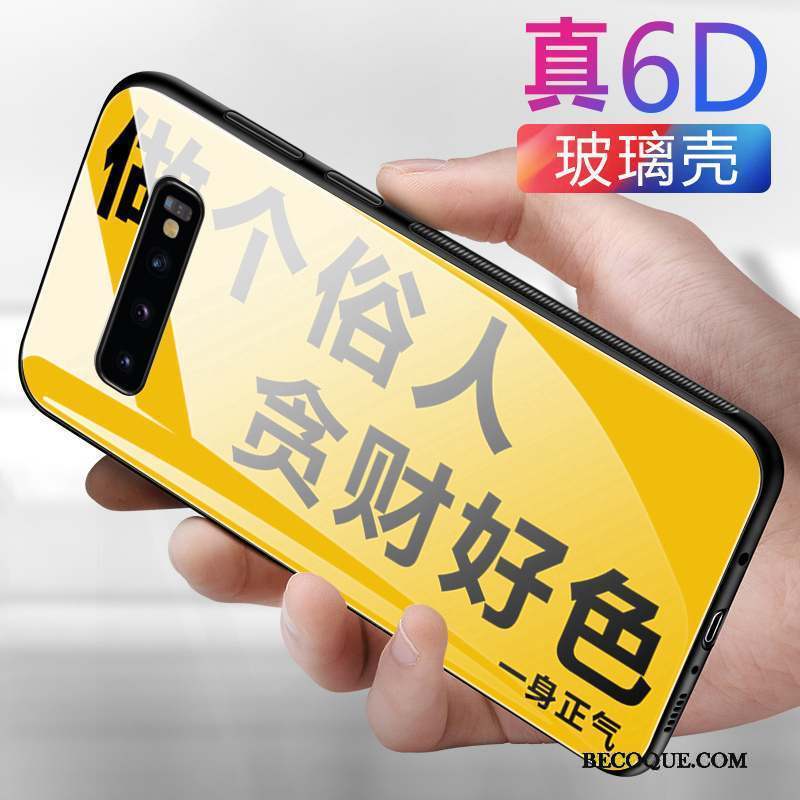 Samsung Galaxy S10 Net Rouge Créatif Coque Personnalité Verre Jaune