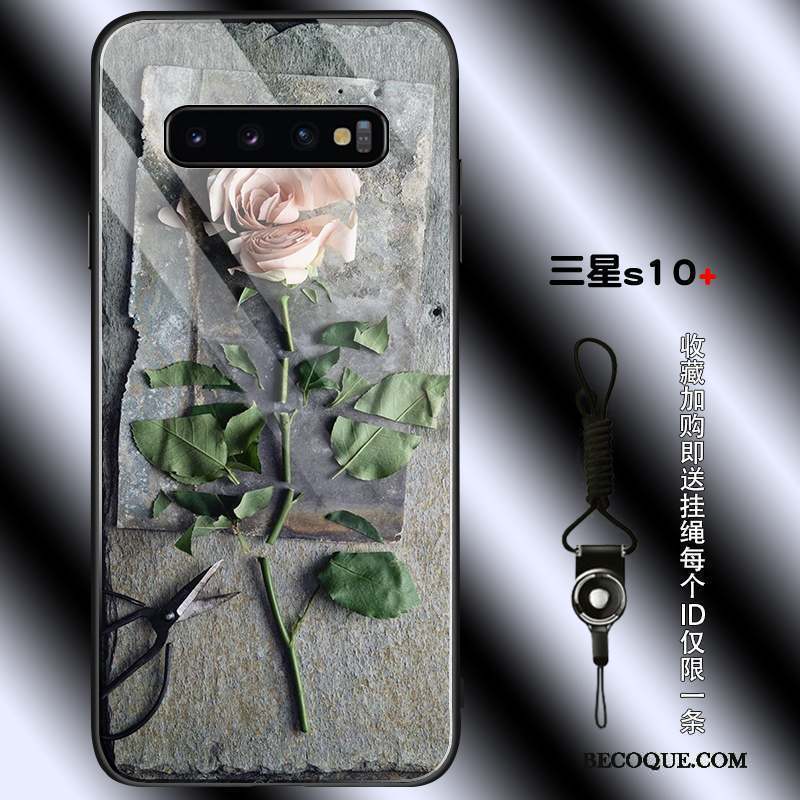 Samsung Galaxy S10+ Simple Rose Noir Tendance Coque De Téléphone Étui