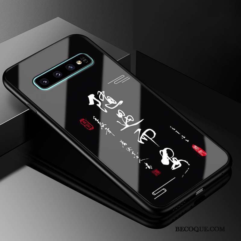 Samsung Galaxy S10+ Verre Noir Coque Protection Personnalité Silicone