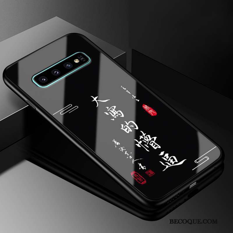 Samsung Galaxy S10+ Verre Noir Coque Protection Personnalité Silicone