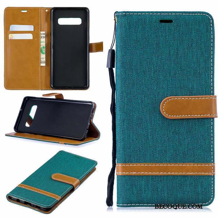 Samsung Galaxy S10+ Vert Support En Denim Couture Couleurs Étui En Cuir Coque De Téléphone