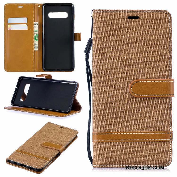 Samsung Galaxy S10+ Vert Support En Denim Couture Couleurs Étui En Cuir Coque De Téléphone