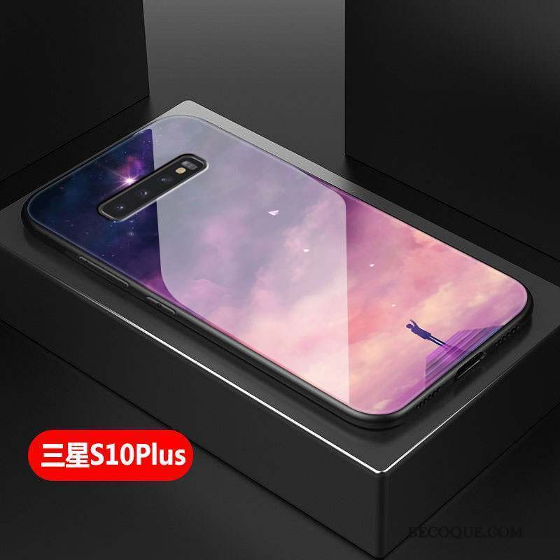 Samsung Galaxy S10+ Étui Clair Difficile Coque De Téléphone Verre Noir