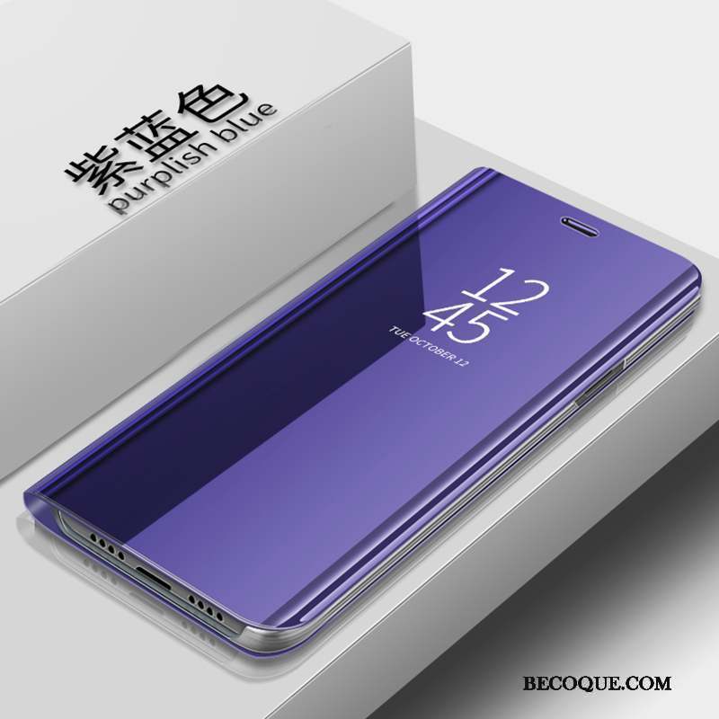 Samsung Galaxy S10e Coque Housse Transparent Violet Étui En Cuir Miroir Support