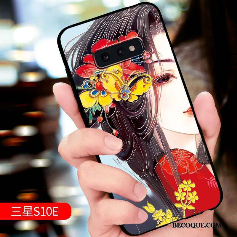 Samsung Galaxy S10e Coque Nouveau Protection Luxe Délavé En Daim Incassable Net Rouge