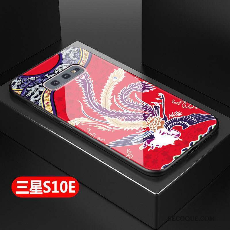 Samsung Galaxy S10e Coque Tendance Rouge Style Chinois Mode Fluide Doux Verre