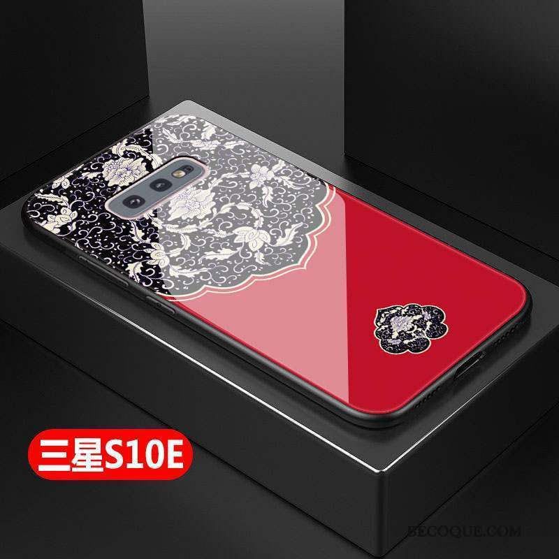 Samsung Galaxy S10e Coque Tendance Rouge Style Chinois Mode Fluide Doux Verre