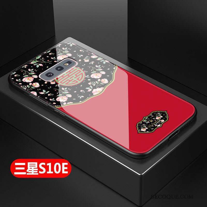 Samsung Galaxy S10e Coque Tendance Rouge Style Chinois Mode Fluide Doux Verre