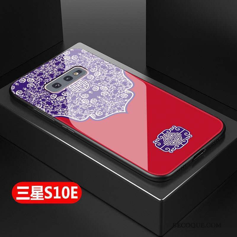 Samsung Galaxy S10e Coque Tendance Rouge Style Chinois Mode Fluide Doux Verre