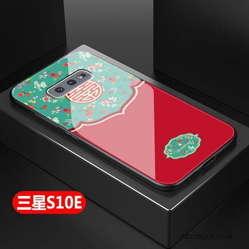 Samsung Galaxy S10e Coque Tendance Rouge Style Chinois Mode Fluide Doux Verre