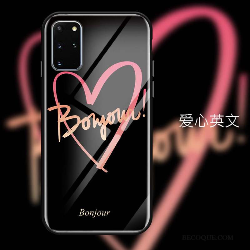 Samsung Galaxy S20+ Coque Amour Verre Fluide Doux Personnalité Mode Noir