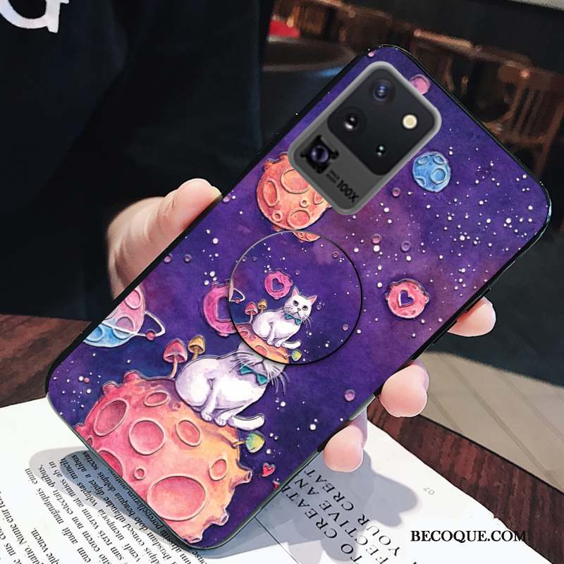 Samsung Galaxy S20 Ultra Coque Dessin Animé Fluide Doux Créatif Violet Chat Charmant