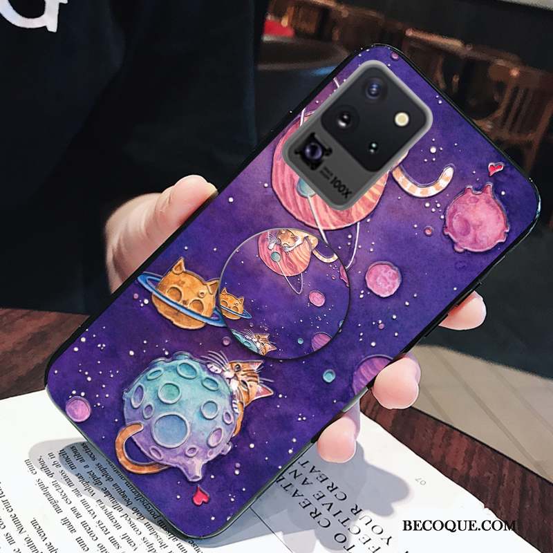 Samsung Galaxy S20 Ultra Coque Dessin Animé Fluide Doux Créatif Violet Chat Charmant