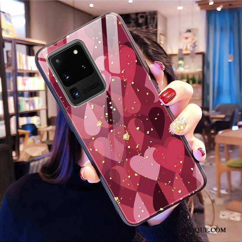 Samsung Galaxy S20 Ultra Coque Net Rouge Verre De Téléphone Miroir Léopard