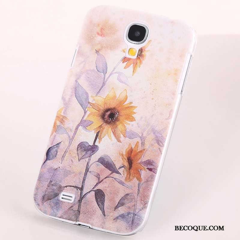 Samsung Galaxy S4 Coque De Téléphone Peinture Jaune Fleurs Étui Délavé En Daim