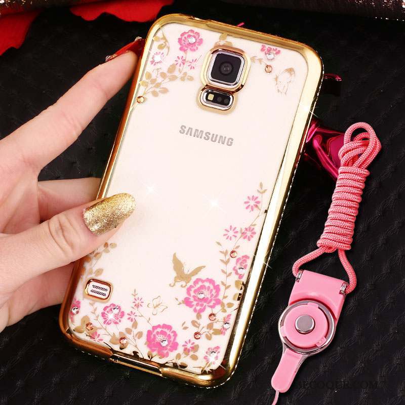 Samsung Galaxy S4 Coque Or Rose Strass Placage Étui Silicone Protection