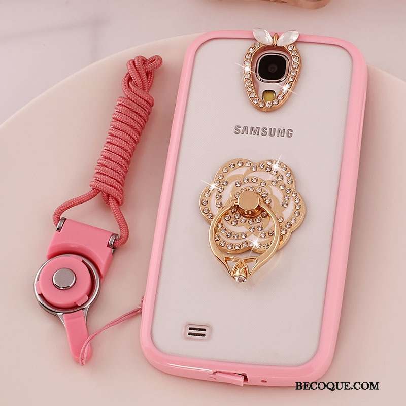 Samsung Galaxy S4 Coque Étui Silicone Protection Rose Transparent Ornements Suspendus