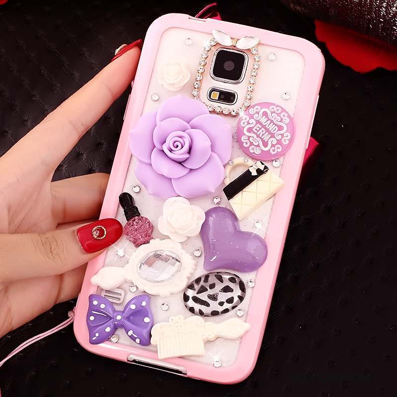 Samsung Galaxy S5 Fluide Doux Coque De Téléphone Strass Rose Étui Cou Suspendu