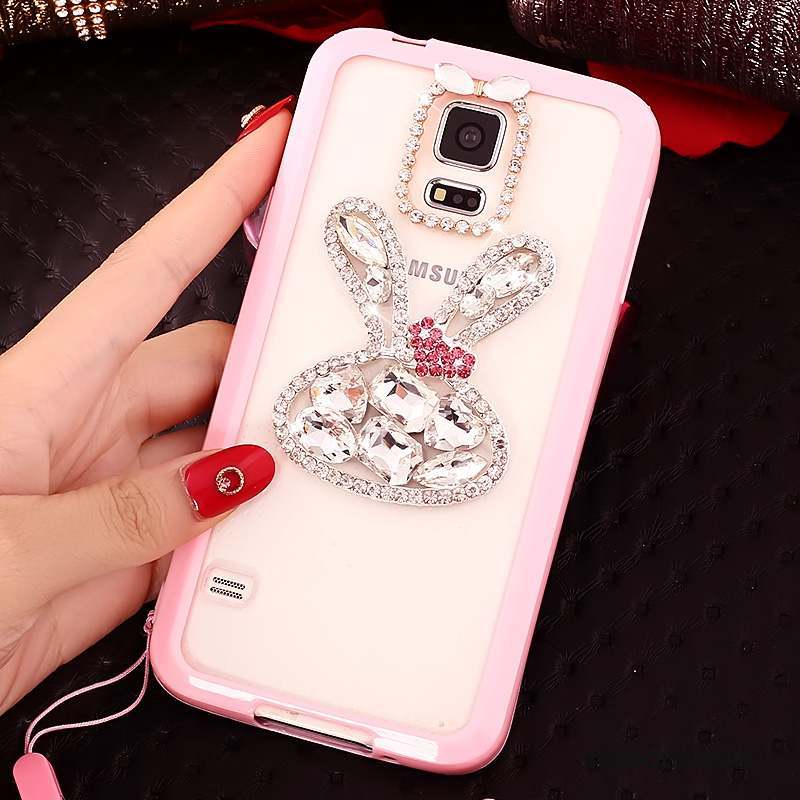 Samsung Galaxy S5 Fluide Doux Coque De Téléphone Strass Rose Étui Cou Suspendu