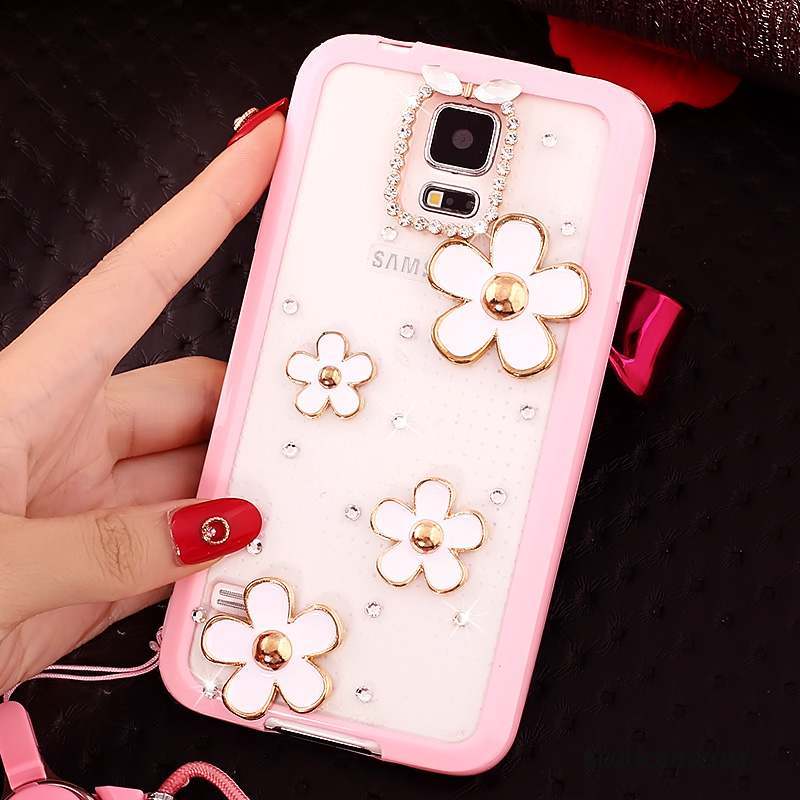 Samsung Galaxy S5 Fluide Doux Coque De Téléphone Strass Rose Étui Cou Suspendu