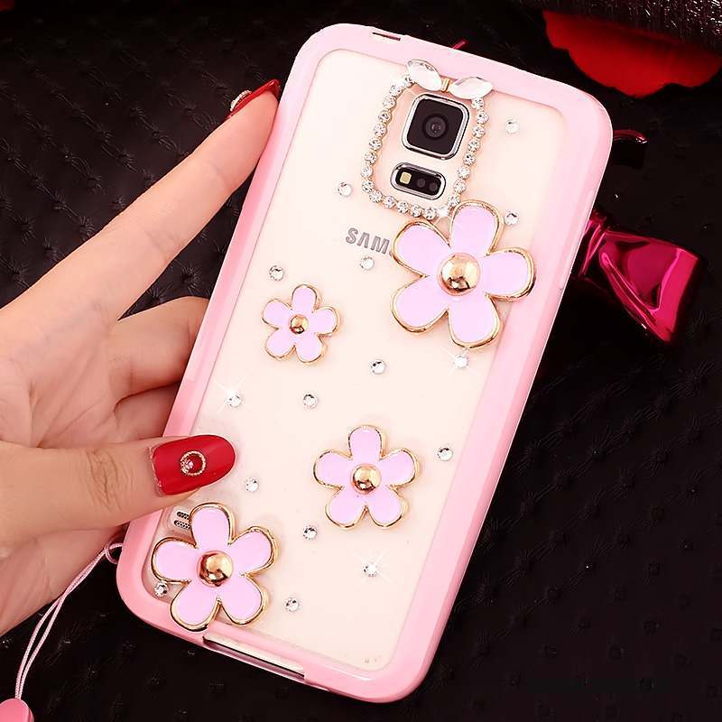 Samsung Galaxy S5 Fluide Doux Coque De Téléphone Strass Rose Étui Cou Suspendu