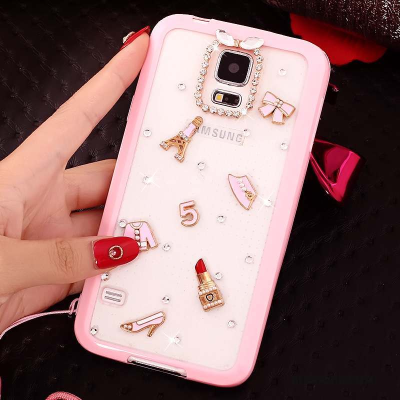 Samsung Galaxy S5 Fluide Doux Coque De Téléphone Strass Rose Étui Cou Suspendu