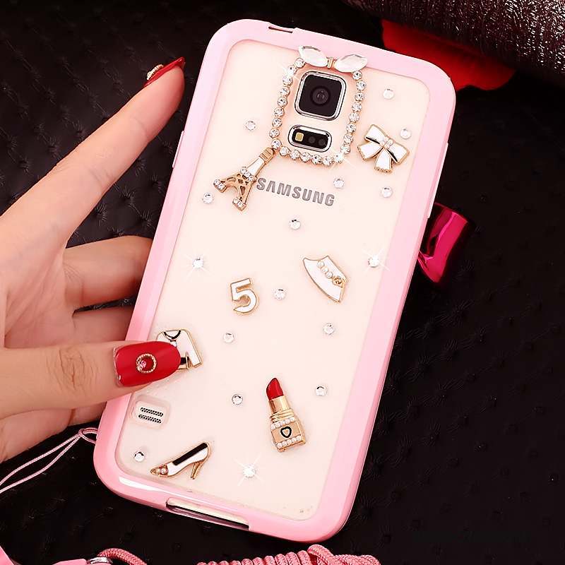 Samsung Galaxy S5 Fluide Doux Coque De Téléphone Strass Rose Étui Cou Suspendu