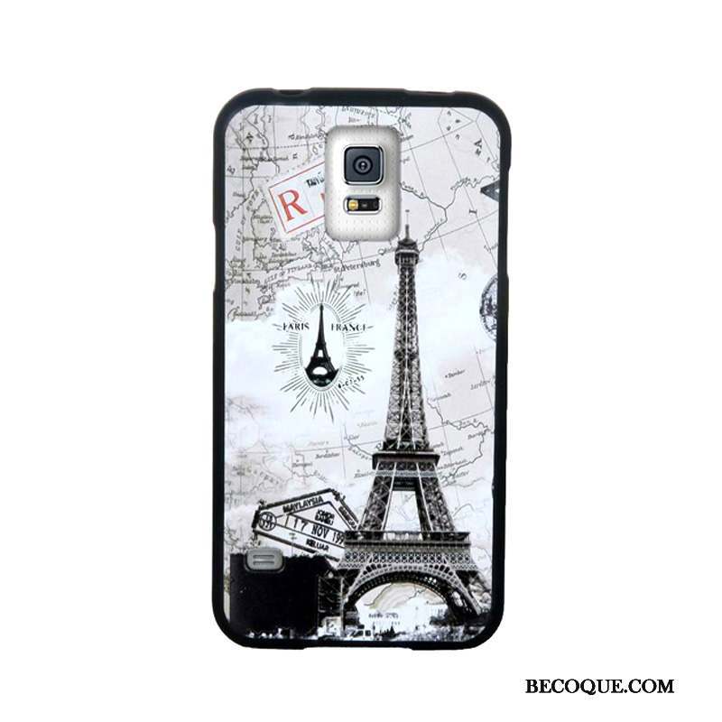 Samsung Galaxy S5 Gaufrage Noir Étui Tempérer Coque De Téléphone Fluide Doux