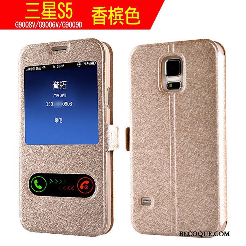 Samsung Galaxy S5 Étui En Cuir Clamshell Or Protection Coque De Téléphone Tendance