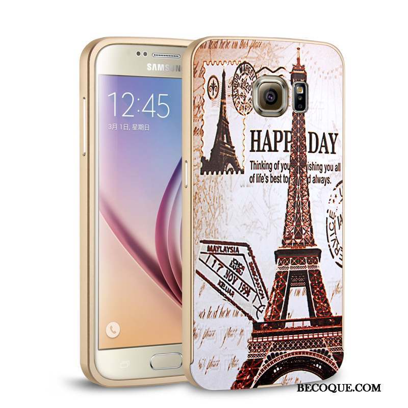 Samsung Galaxy S6 Border Rose Étui Coque De Téléphone Couvercle Arrière Métal