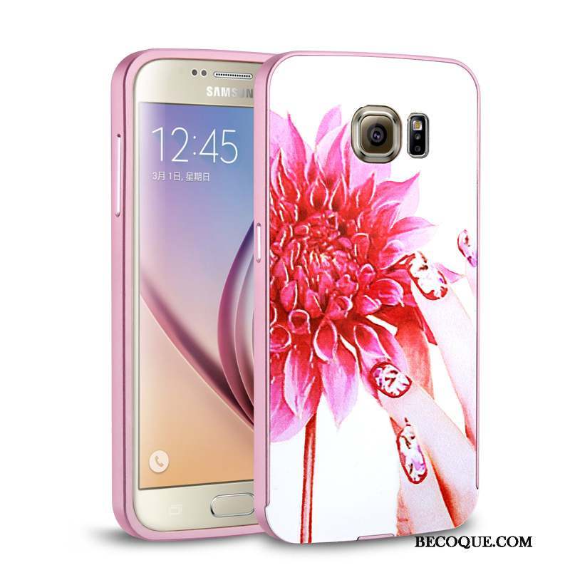 Samsung Galaxy S6 Border Rose Étui Coque De Téléphone Couvercle Arrière Métal