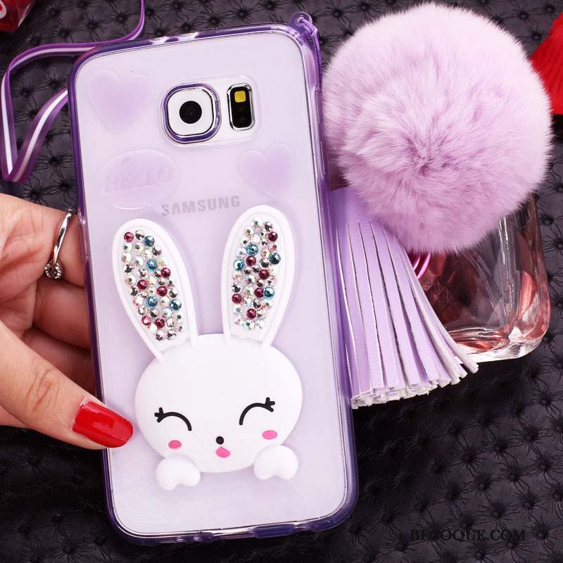 Samsung Galaxy S6 Coque De Téléphone Pompon Vert Lapin Strass Protection