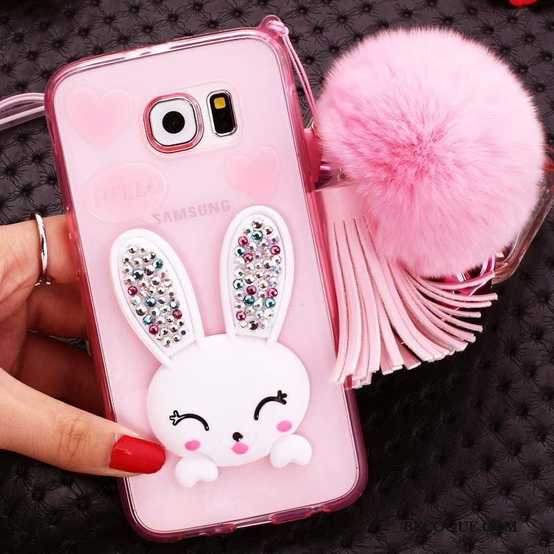 Samsung Galaxy S6 Coque De Téléphone Pompon Vert Lapin Strass Protection