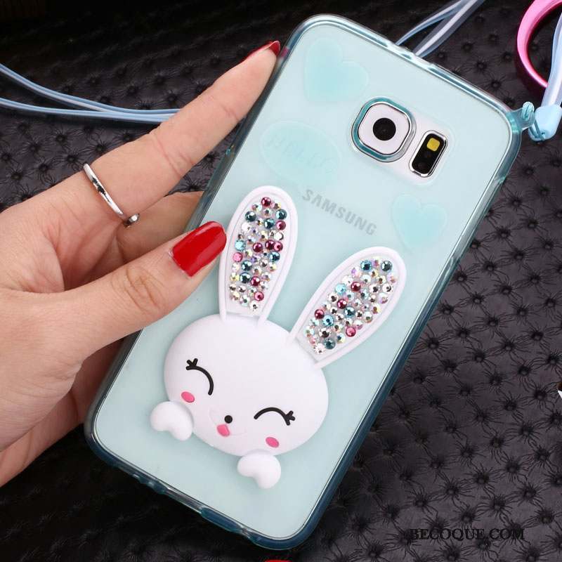 Samsung Galaxy S6 Coque De Téléphone Pompon Vert Lapin Strass Protection