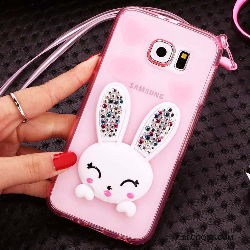 Samsung Galaxy S6 Coque De Téléphone Pompon Vert Lapin Strass Protection