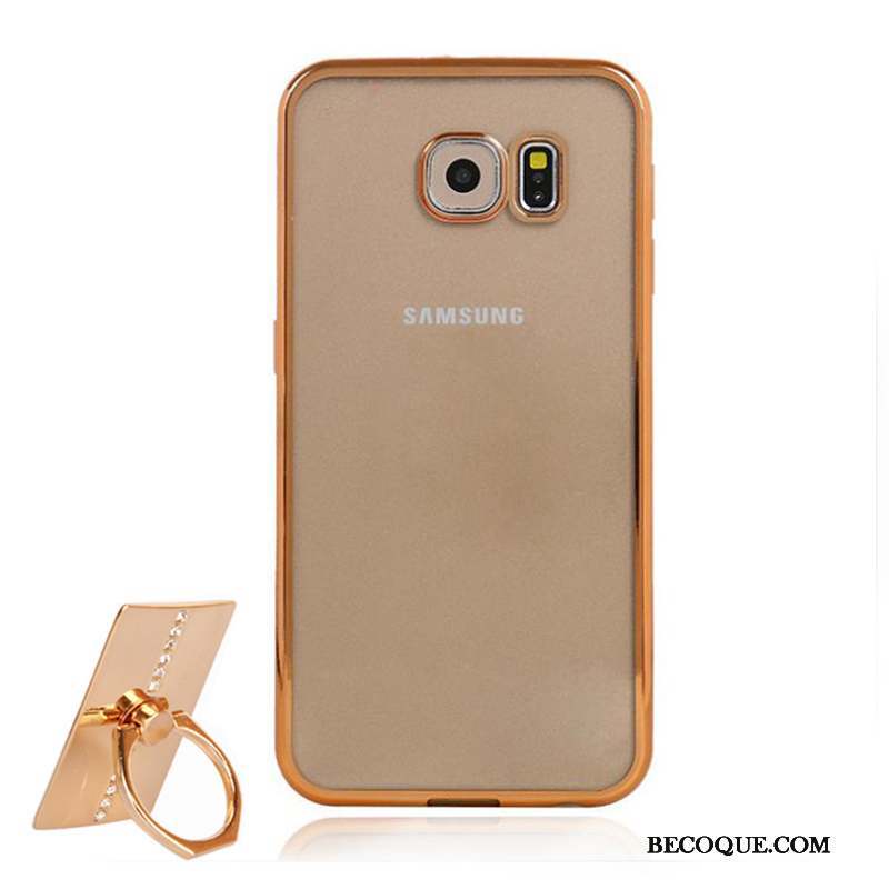 Samsung Galaxy S6 Coque Silicone Étui Fluide Doux Orange Support Transparent