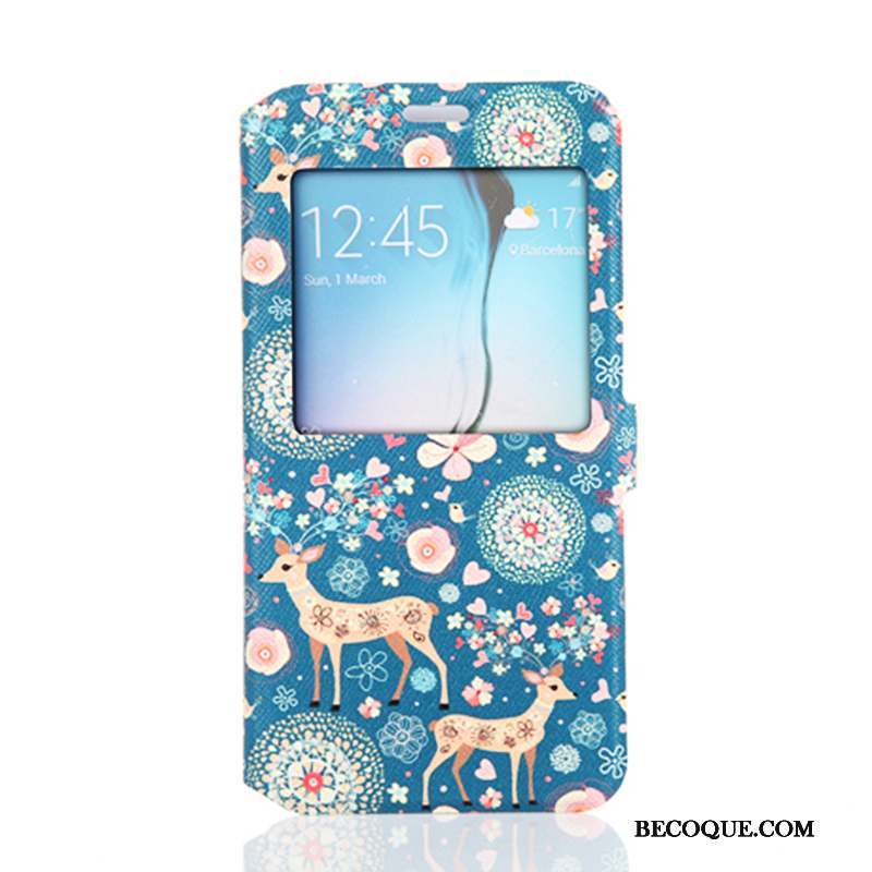 Samsung Galaxy S6 Coque Support Dessin Animé Fluide Doux Ouvrir La Fenêtre Tendance Bleu