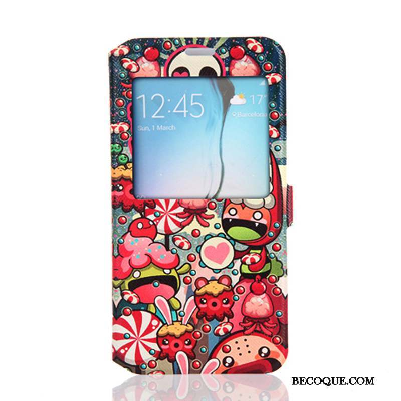 Samsung Galaxy S6 Coque Support Dessin Animé Fluide Doux Ouvrir La Fenêtre Tendance Bleu