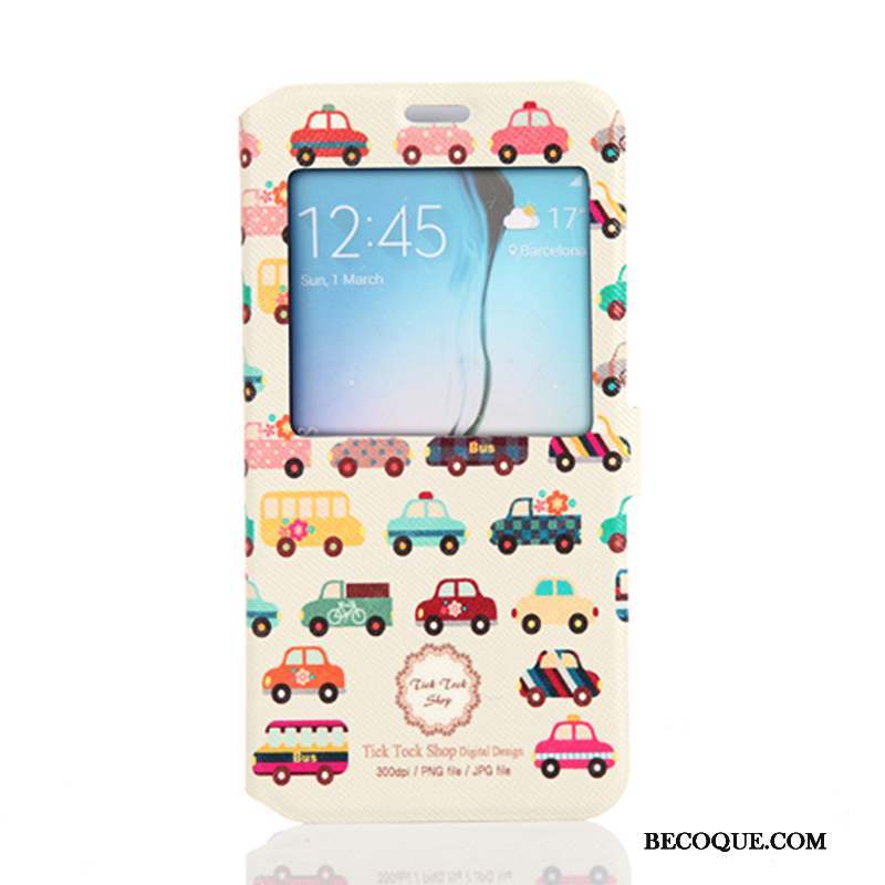 Samsung Galaxy S6 Coque Support Dessin Animé Fluide Doux Ouvrir La Fenêtre Tendance Bleu