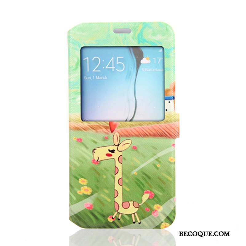 Samsung Galaxy S6 Coque Support Dessin Animé Fluide Doux Ouvrir La Fenêtre Tendance Bleu