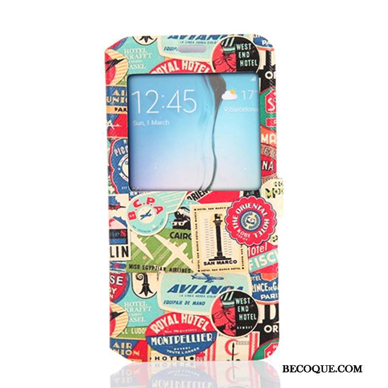 Samsung Galaxy S6 Coque Support Dessin Animé Fluide Doux Ouvrir La Fenêtre Tendance Bleu