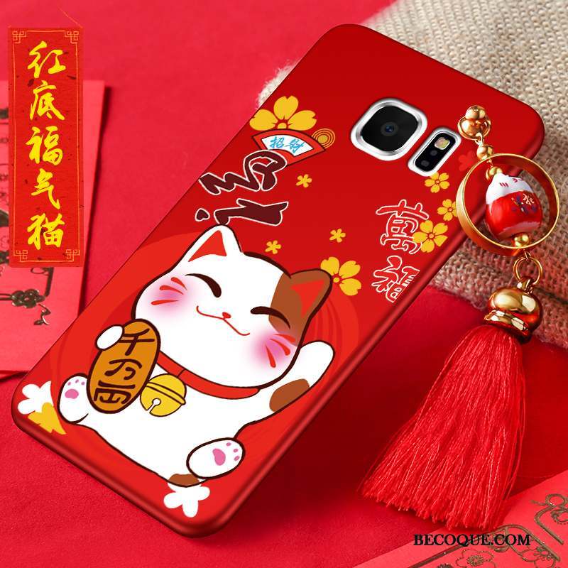 Samsung Galaxy S6 Edge + Coque Chat Richesse Silicone Protection Étui Rouge