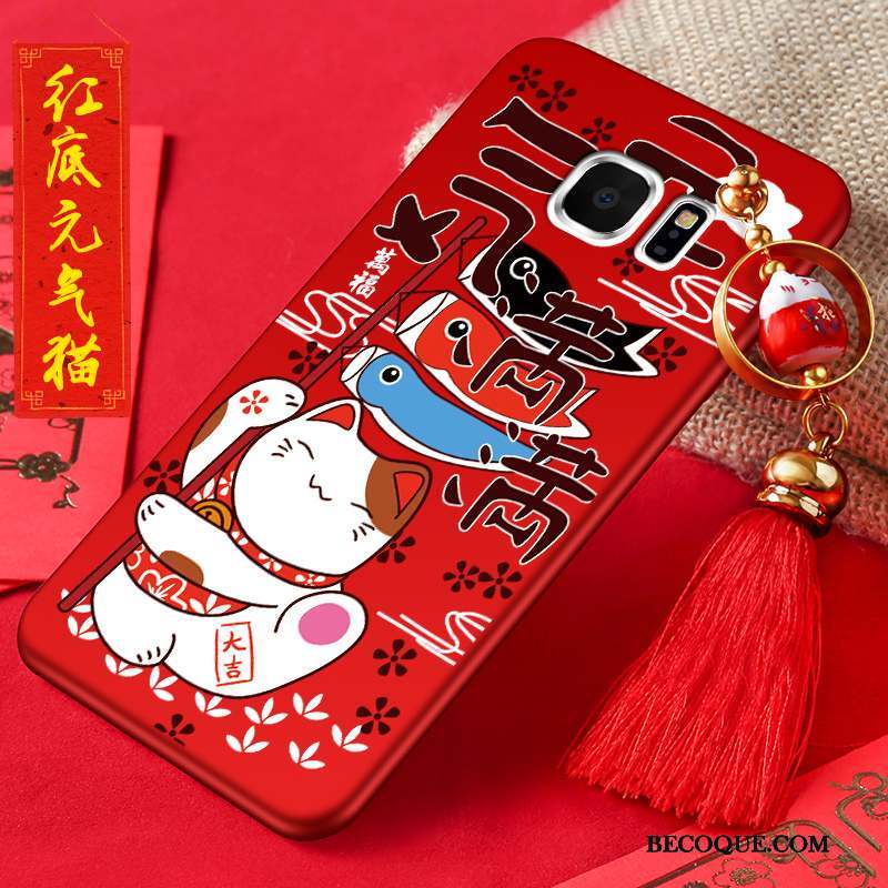 Samsung Galaxy S6 Edge + Coque Chat Richesse Silicone Protection Étui Rouge