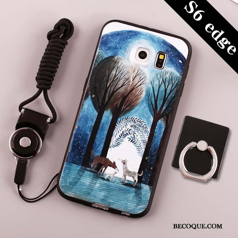 Samsung Galaxy S6 Edge Coque De Téléphone Incassable Protection Ornements Suspendus Noir Étui